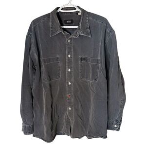 HUGO BOSS Men’s Charcoal Grey Distressed Faded Button Down Long Sleeve Shirt XL